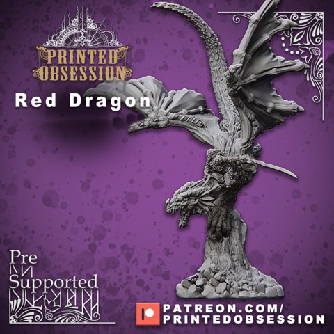 Image of Red Dragon & Rider - Gyth - PRE SUPPORTED - D&D 32mm