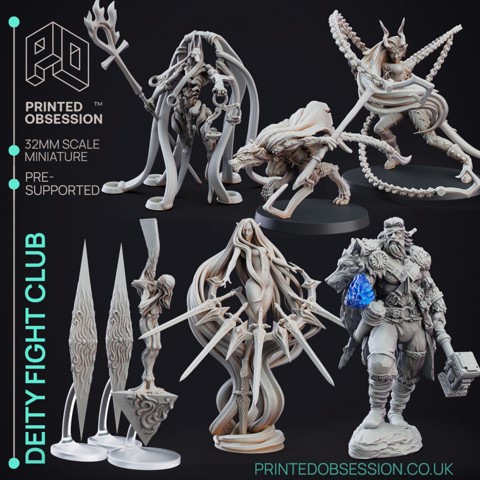 Image of Deity Fight Club - 7 Detailed Avatars - PRESUPPORTED - Rules & Ilustrated - 32mm Scale