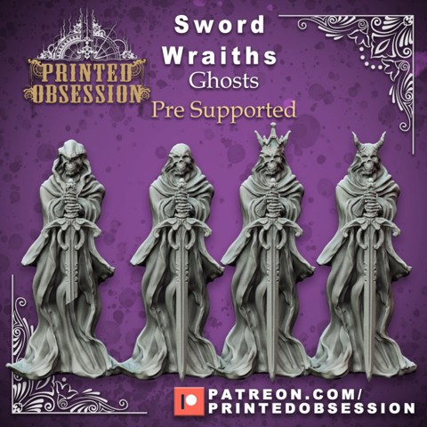 Image of Sword Wraiths x4 - Undead Sword Masters - PRE SUPPORTED -32mm scale - D&D