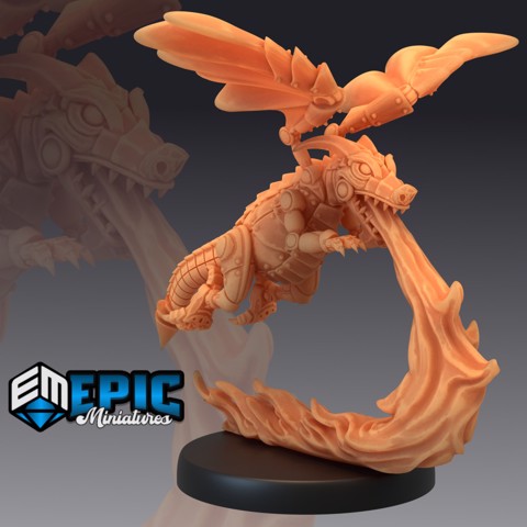 Image of Dragon Whelp Construct Flying / Mechanical Fire Drake / Steampunk Guard Wyrmling