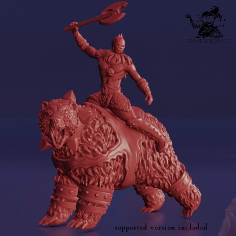 Image of Bear Rider – Large Bear with Barbarian Rider (2 inch/50 mm base, 2 inch/50 mm height miniature)