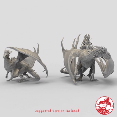 Image of Noble Dragon Guardian of Magic and Dwarf King Dragon Rider 5-inch base 120+ mm height Gargantuan miniatures bundle
