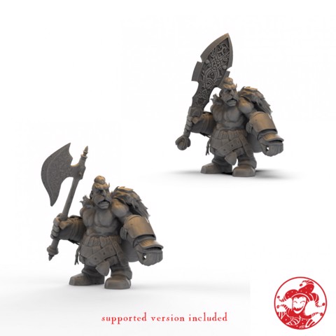 Image of Dwarf Clan Soldier 2 weapon versions 1 inch base, 28/32 mm height Medium miniature