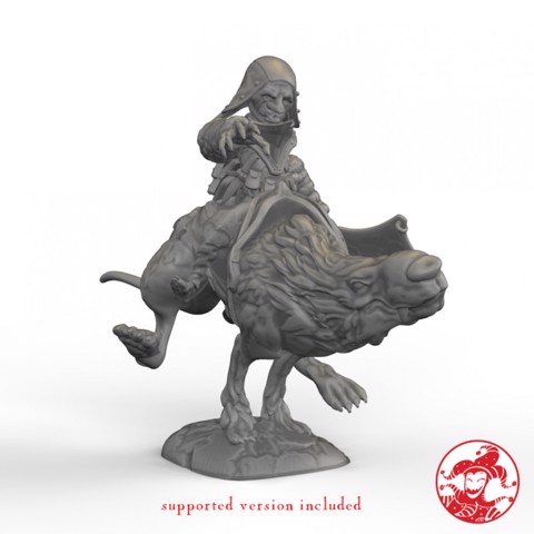 Image of Goblin Rat Rider 1 inch base, 32 mm height Medium miniature