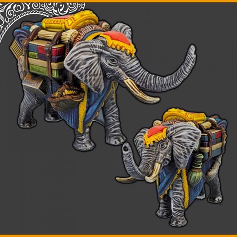 Image of Desert/Arabian Elephants + Howdah [Support-free]