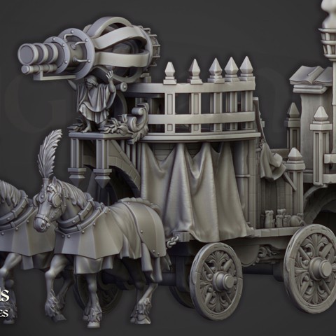 Image of Arcane Cannon on Chariot - Highlands Miniatures