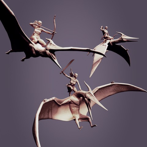 Image of Pterodactylus 3 poses mounted