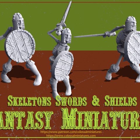 Image of Skeleton Set  - Swords & Shields x 5 Minis, Pre-Supported