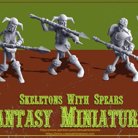 Image of Skeleton Set  - Spears x 5 Minis, Pre-Supported