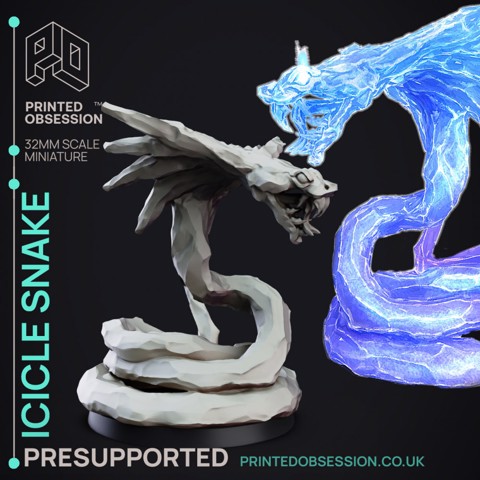 Image of Icicle Snake - Elemental Familar - PRESUPPORTED - 32mm scale
