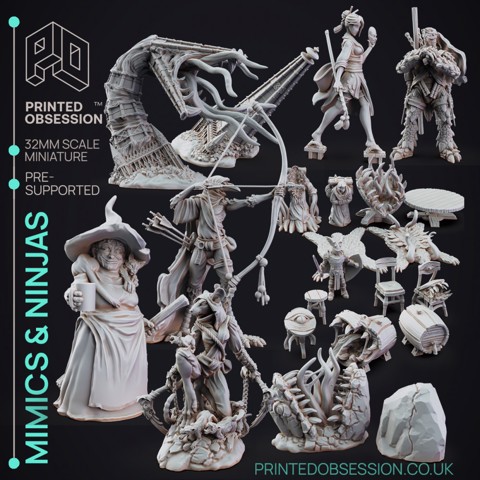 Image of Ninjas Vs Mimics - Pack of 15 minis - PRESUPPORTED - 32mm Scale