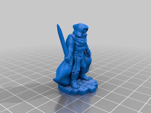 Image of Cloaked Bandit with Sword - Tabletop miniature - Support Free
