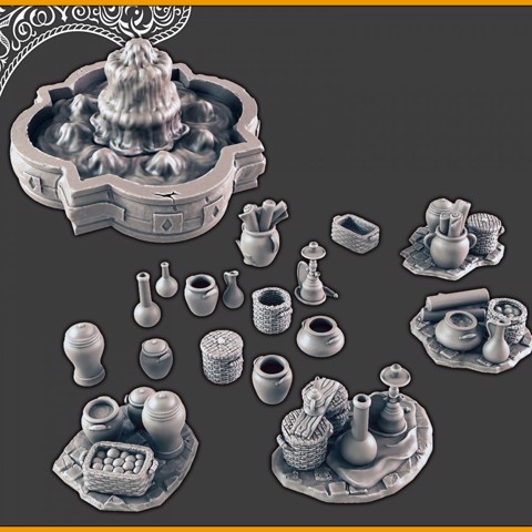 Image of Desert Bazaar Items and Fountain [Support-free]