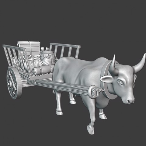 Image of Medieval small supply cart with ox