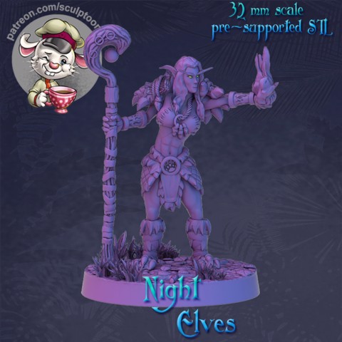 Image of Druid Night Elf female calm posed - 32mm scale printable miniature