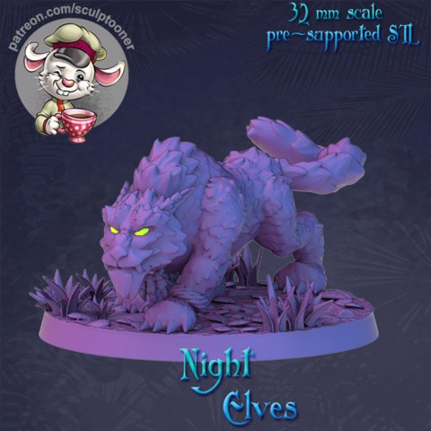 Image of Tiger Night Elf - 32mm scale printable miniature