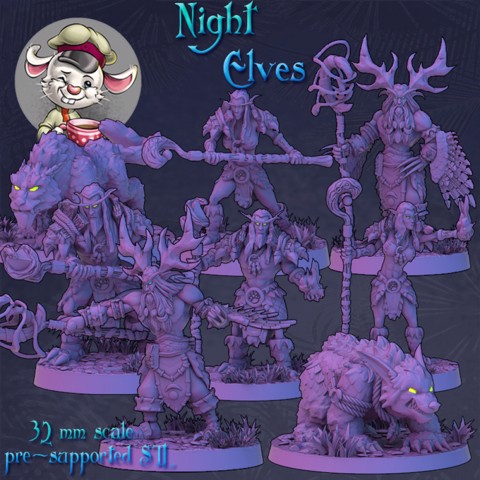 Image of Night Elves druids squad - 32mm scale printable miniature