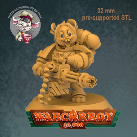 Image of MAD GUNNER - 32 MM MINIATURE FROM WARCARROT 40000 3D print model