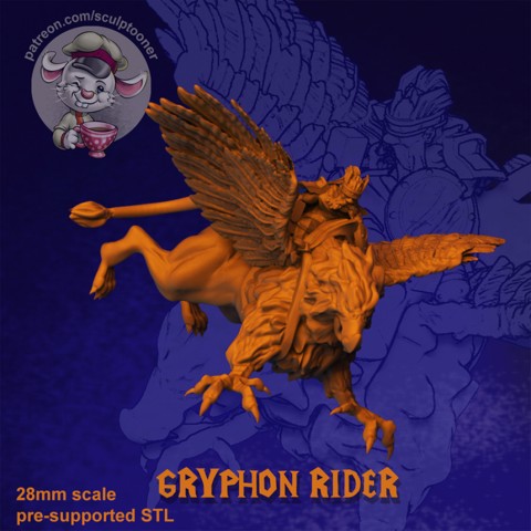 Image of Gryphon Rider - 28 mm miniature 3D print model