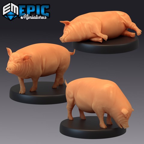 Image of Farm Animal Pig Set / Eating / Lying