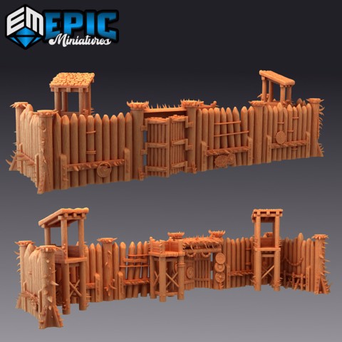 Image of Rampart Walls & Gate / Modular Wooden Fortification / Bandit Army Camp