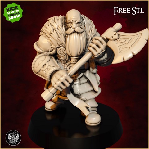 Image of ''Dwarf Warrior" KICKSTARTER FREE Pre-supported Model