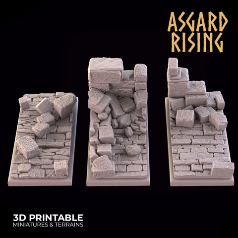 Image of RUINS THEME 3 x Rectangle bases 50x25mm SET PRESUPPORTED