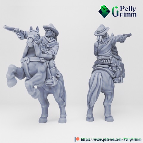 Image of Tabletop historic miniature. Wild west set. Cowboy with gun and his faithful horse Ver