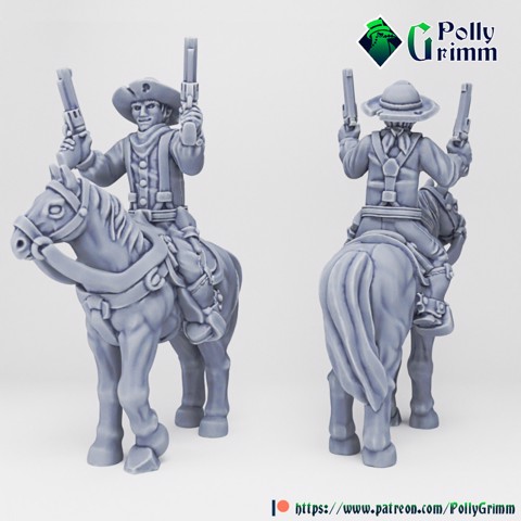 Image of Tabletop historic miniature. Wild west set. Cowboy with gun and his faithful horse Ver 3