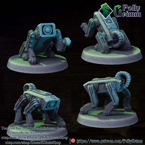 Image of Tabletop miniature sci-fi cyberpunk fantasy. Dog droid. Cyber good boy