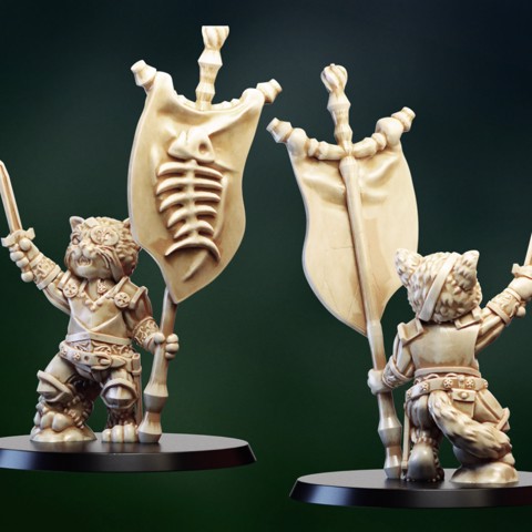 Image of Tabletop miniature. Cat warrior with banner