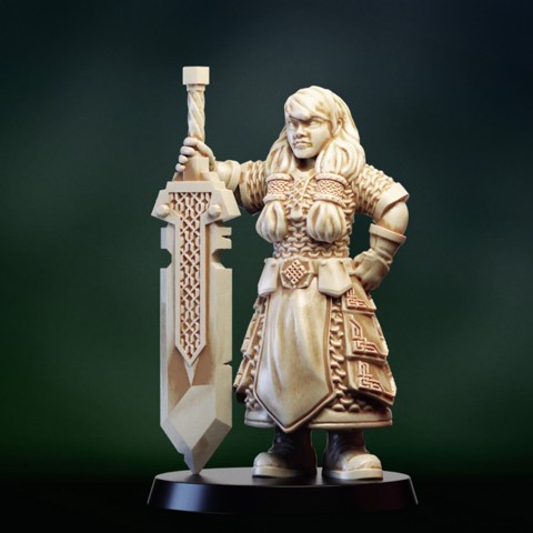 Image of Dwarf warrior girl with great sword