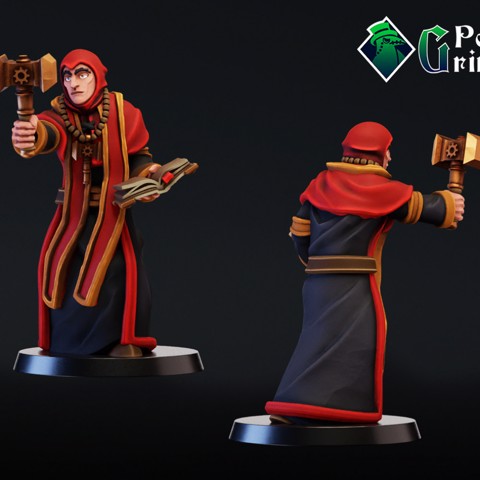 Image of Fantasy cleric, priest with book and mace