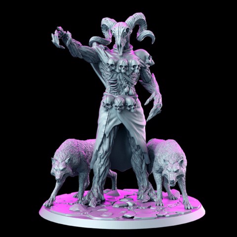 Image of Keoghradan skull- Druid with wolves - 32mm - DnD