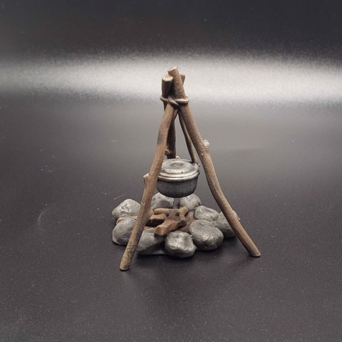 Image of Campfire and Cooking Tripod