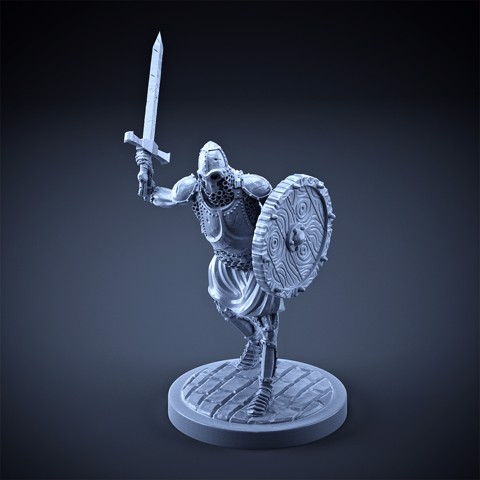 Image of Skeleton - Heavy Infantry - Sword + Round Shield - Attacking Pose
