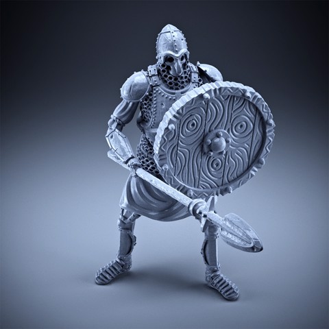 Image of Skeleton - Heavy Infantry - Spear + Round Shield - Defensive Pose