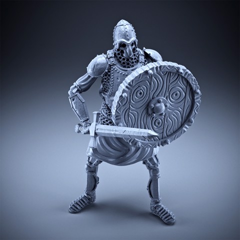 Image of Skeleton - Heavy Infantry - Sword + Round Shield - Defensive Pose