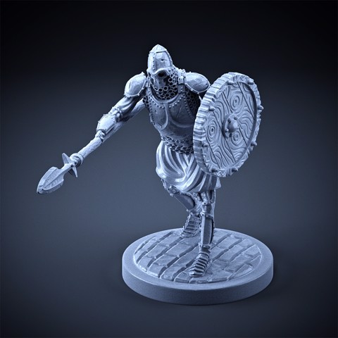 Image of Skeleton - Heavy Infantry - Spear + Round Shield - Attacking Pose