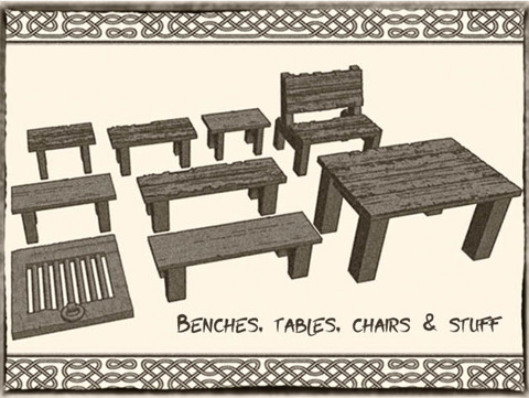 Image of Tables, benches and chairs for Dungeons & Dragons or Warhammer 40k tabletop Miniatures