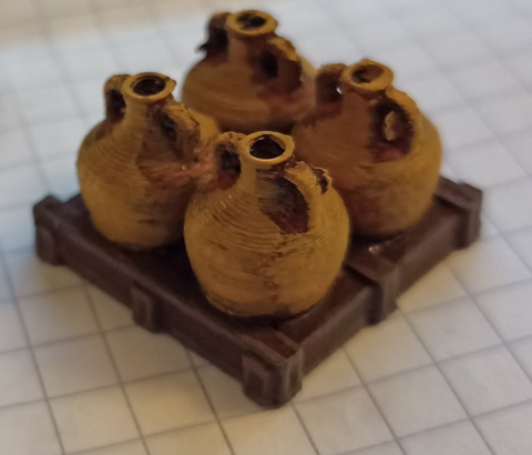 Image of Amphora rack with 4 amphoras scaled for 28mm tabletop terrain