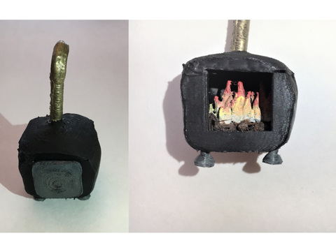 Image of Miniature Wood Stove with Lid and Fire