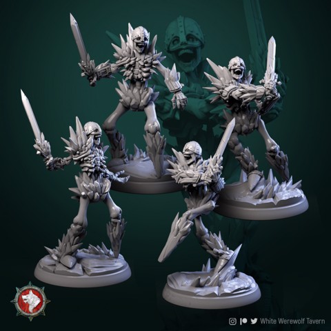 Image of Ice Skeletons set 4 miniatures 32mm pre-supported