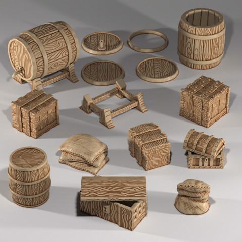 Image of Barrels and Crates and Sacks and Chests Set