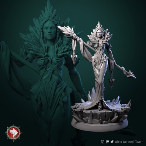 Image of Helga the Frost Witch 32mm and 75mm pre-supported + stats block