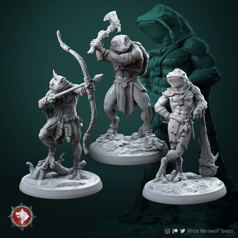 Image of Froggls tribe 3 miniatures 32mm pre-supported