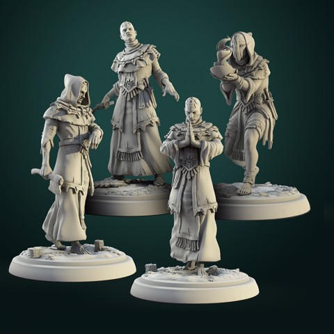 Image of Cultists set 4 miniatures 32mm pre-supported