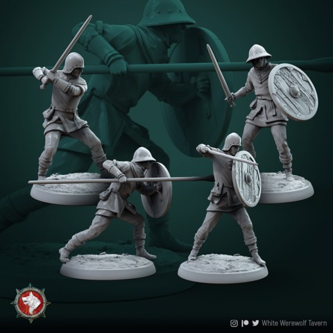 Image of Human militia set 4 miniatures 32mm pre-supported
