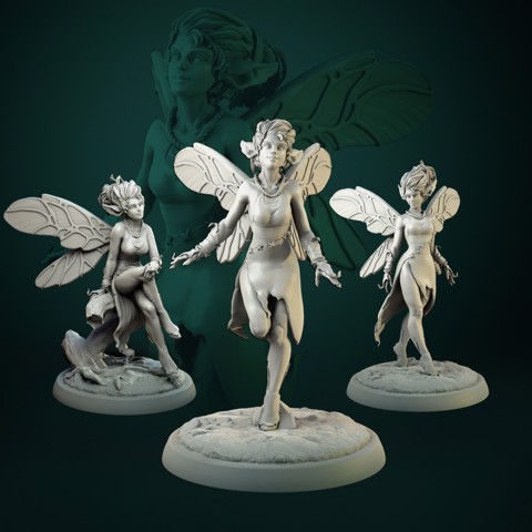 Image of Pixie set 3 miniatures 32mm pre-supported