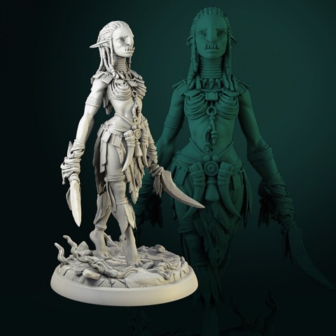 Image of Troll female with daggers 75mm pre-supported